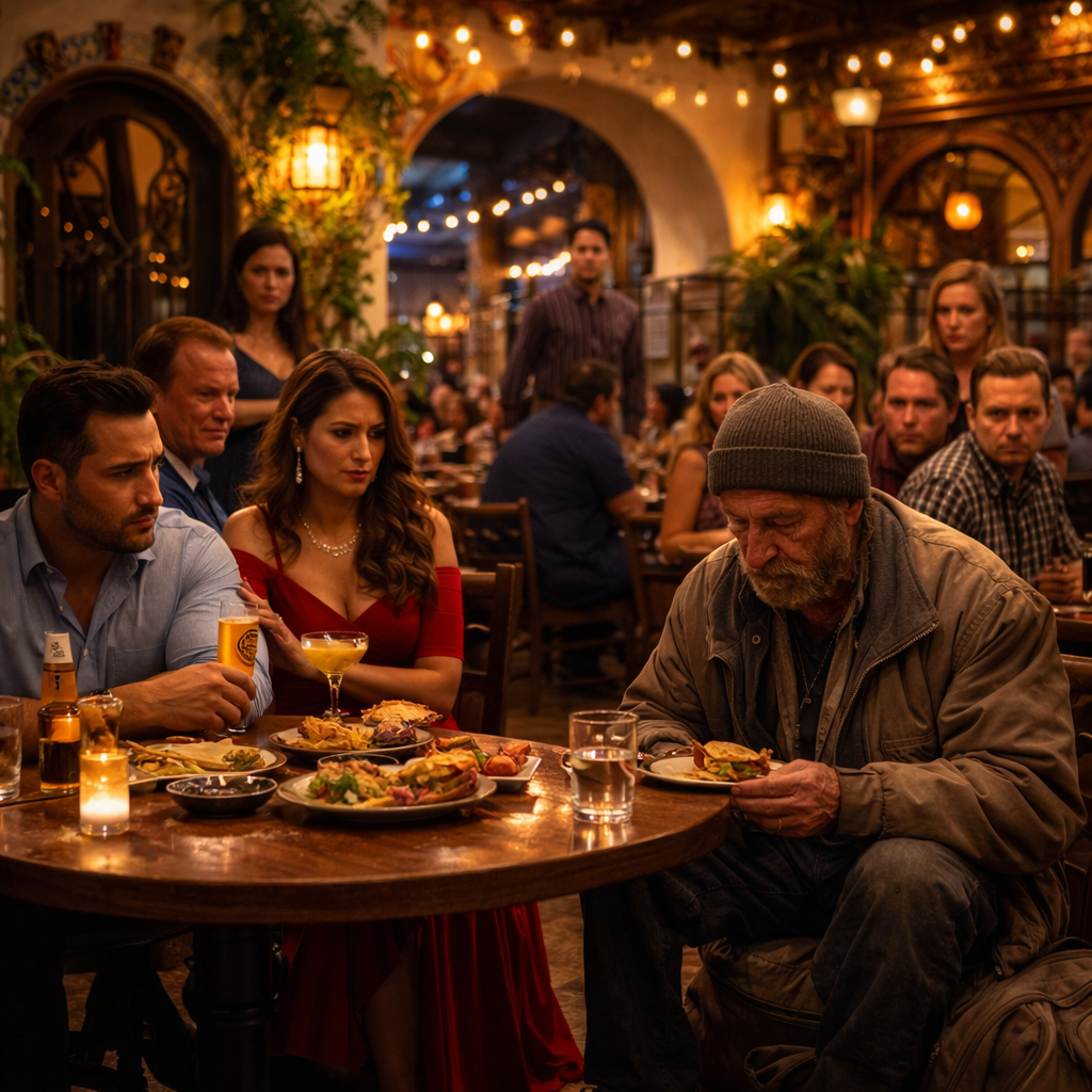 👉👉 Todos lo echaron del restaurante… hasta que una madre soltera compartió con él la cena que llevaba escondida en su bolso. 💗❤️‍🔥