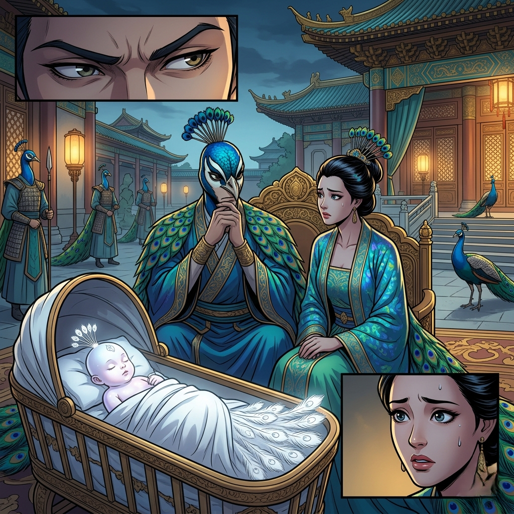 Mi marido y yo somos pavos reales azules, pero curiosamente, dimos a luz a un pavo real blanco.