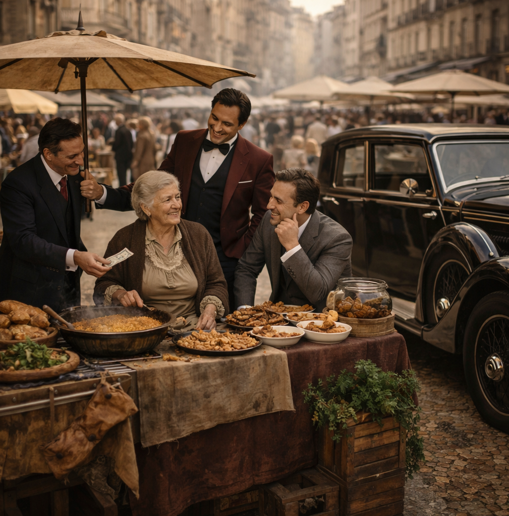 Una mexicana les dio de comer a tres niños sin hogar… años después, tres Rolls-Royce aparecieron frente a su puesto, y nadie estaba preparado para lo que pasó después