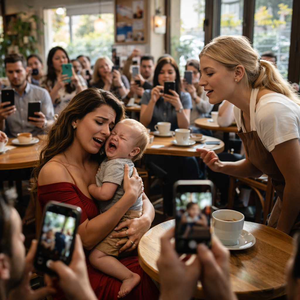 👉👉 Todo el café comenzó a grabarla mientras su bebé lloraba sin parar… pero nadie imaginó que una mesera cambiaría el destino de todos con una canción de cuna. 👼🏼👼🏼