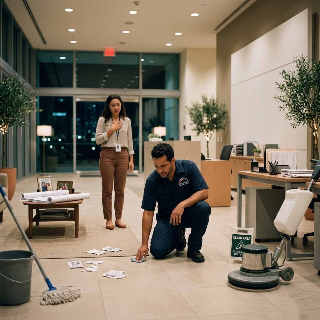 El conserje nocturno arregló en minutos el desastre que había humillado a toda la empresa… y al amanecer, la dueña quería saber su nombre